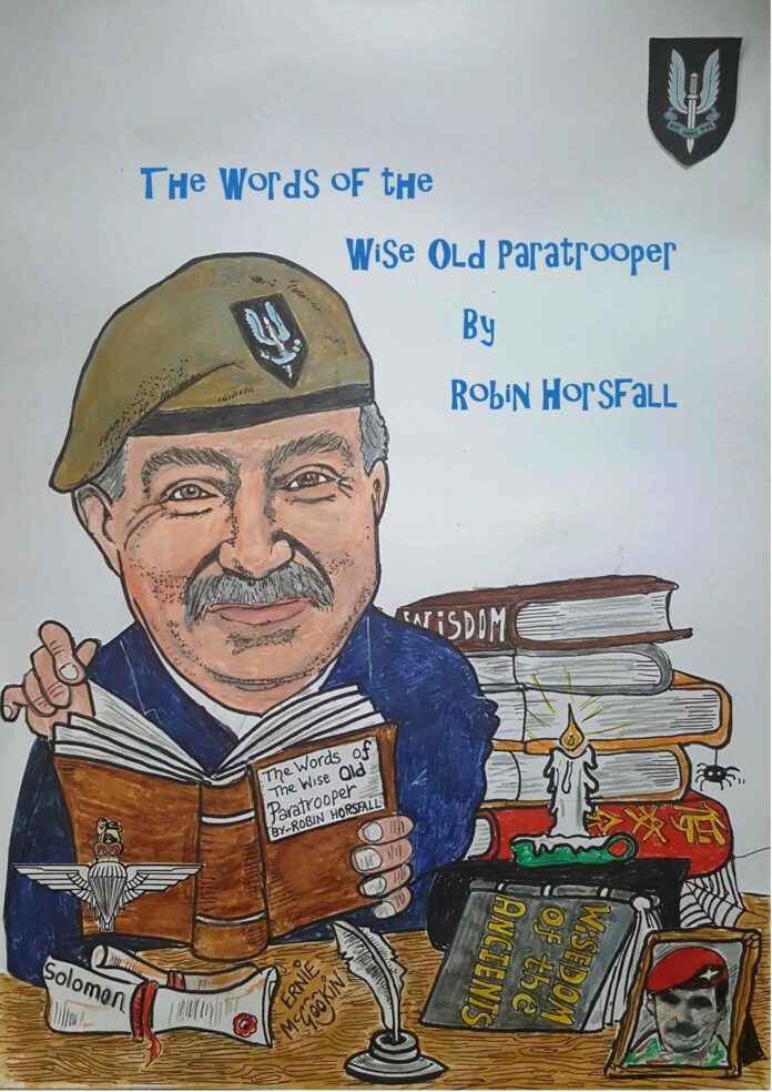 A caricature of a man in a military beret reads 