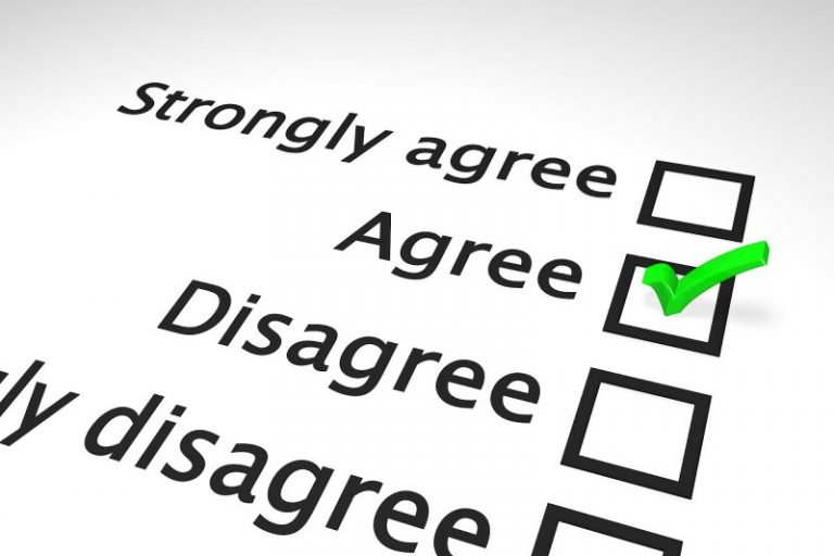 A questionnaire designed for veterans re-entering Civvy Street, with options: Strongly agree, Agree, Disagree, and Strongly disagree. The box for Agree is checked with a reassuring green checkmark.