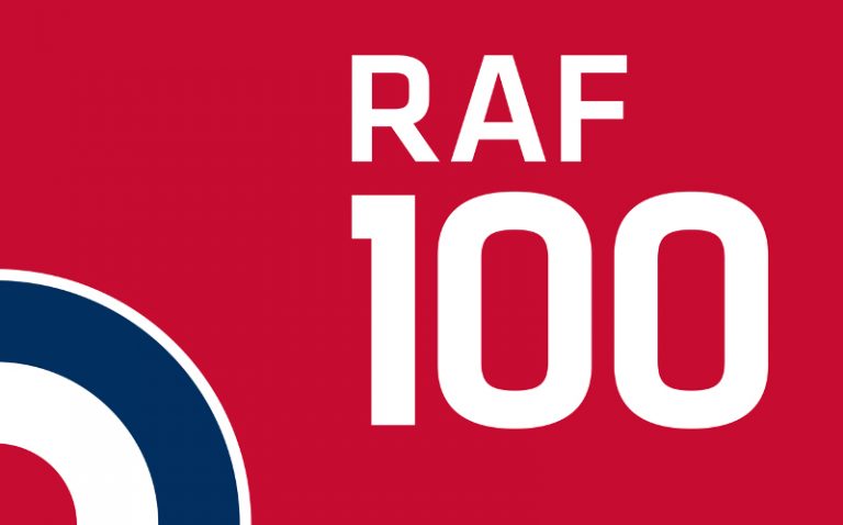 Red background with "RAF 100" in white text, symbolizing the journey from service to Civvy Street. A partial RAF roundel graces the left, honoring veterans transitioning into resettlement.