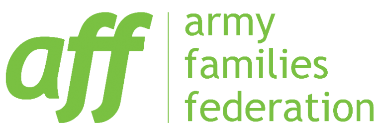 Green "aff" logo with "army families federation" written to the right, honoring veterans and their dedication.