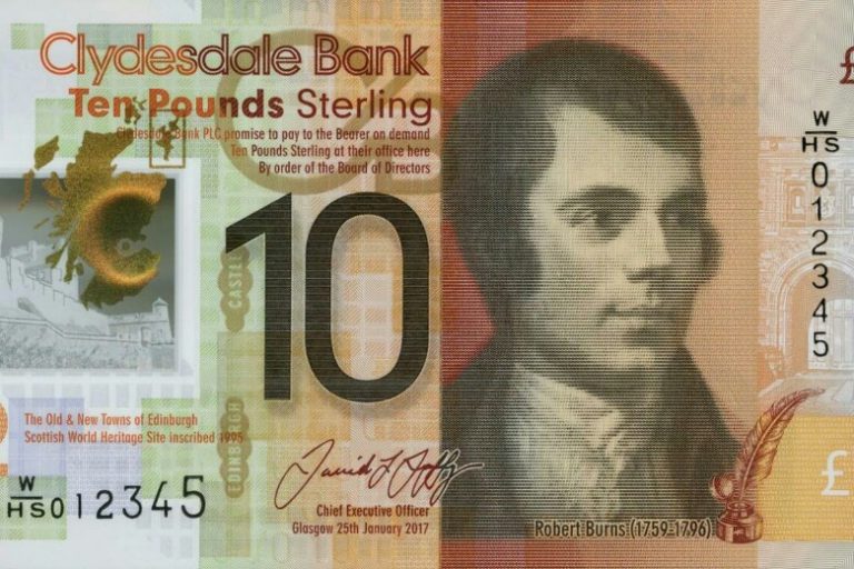 The Clydesdale Bank £10 note showcases an image of Robert Burns, complemented by advanced security features and a signature. This design pays subtle homage to veterans like those from the Royal Navy, who have safeguarded the nation's heritage.