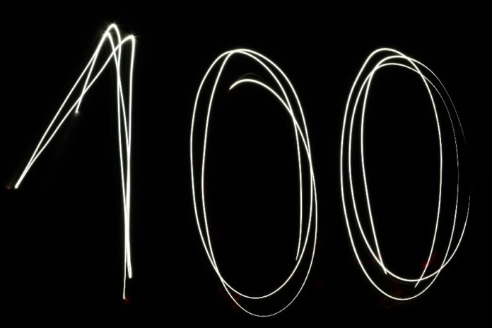 Light trails gracefully form the number 
