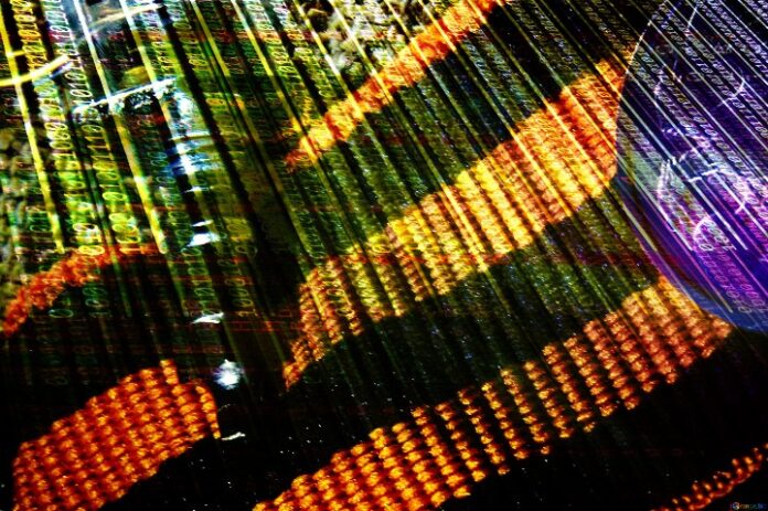 The abstract image showcases overlapping digital numbers and vibrant striped patterns, reminiscent of a War Of Words—where visuals speak louder than dialogue.
