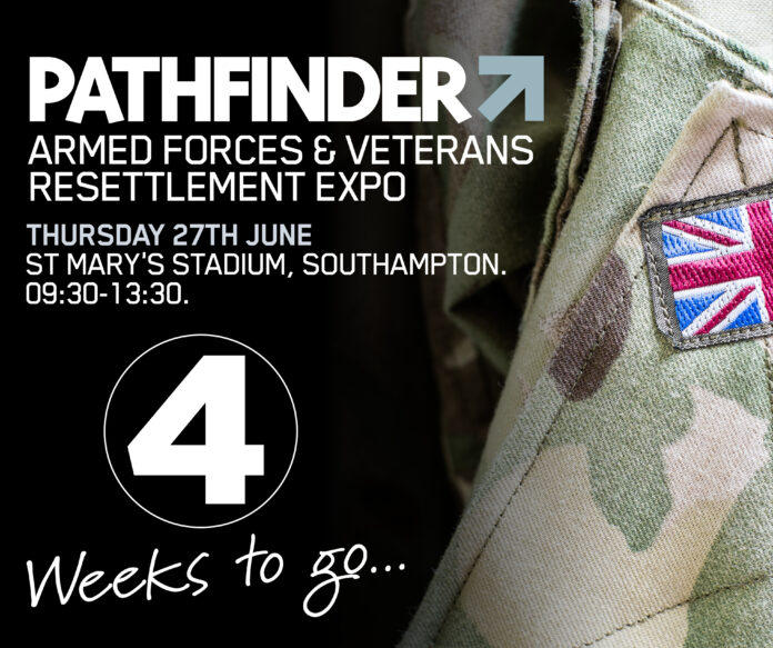 Camouflage uniform with Union Jack patch; text promotes 
