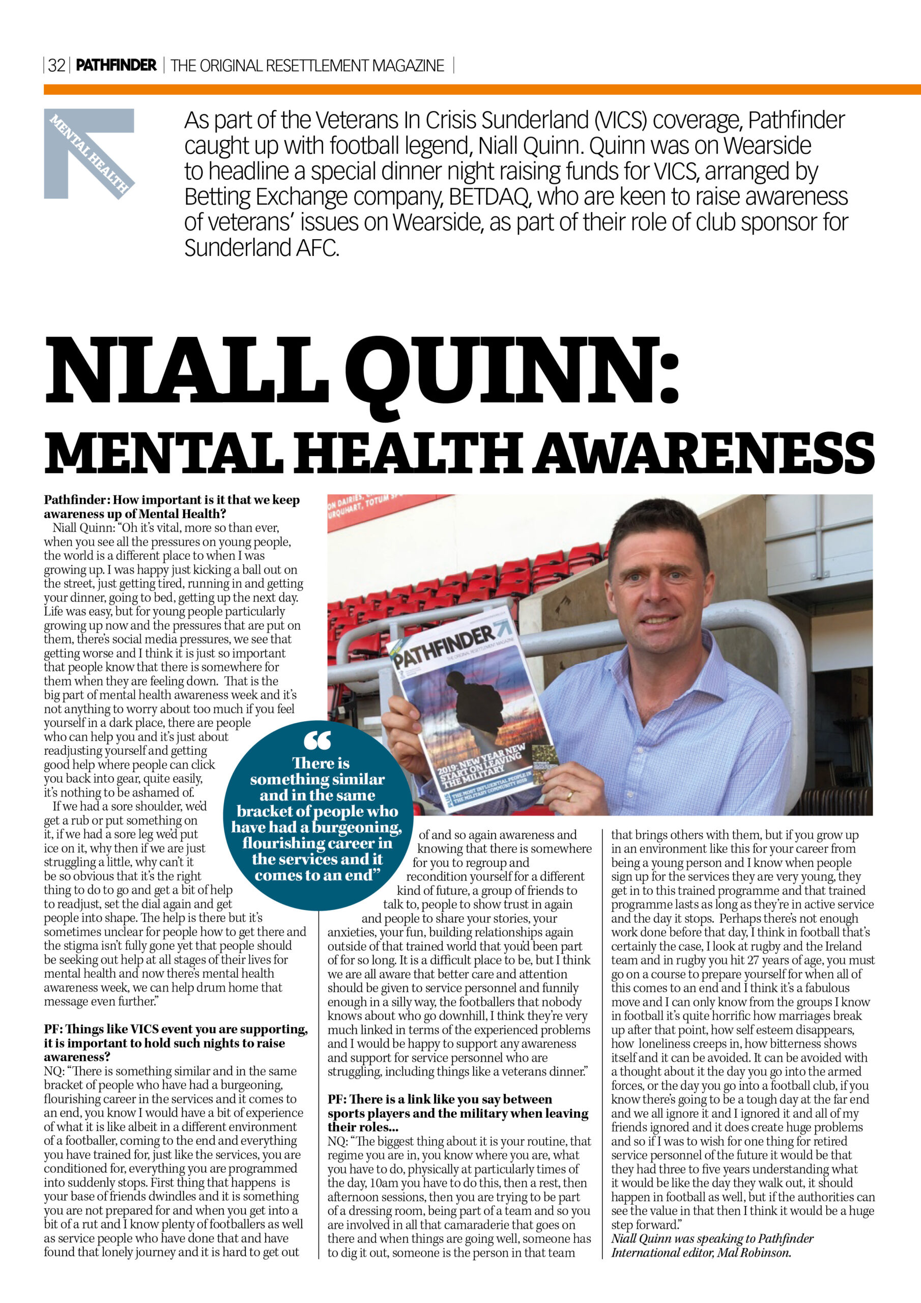 Former Footballer Niall Quinn Backs Mental Health Awareness For Veterans And Athletes