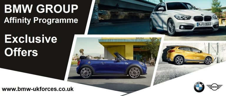 BMW Group Affinity Programme banner shines at Nottingham's Resettlement Expo, featuring a silver sedan, blue convertible, and yellow SUV. Discover "Exclusive Offers" highlighted alongside the website link.