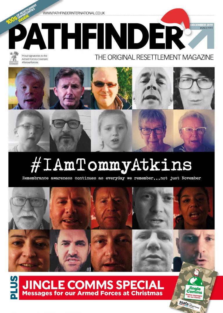 Magazine cover showcasing a mosaic of diverse faces, emblazoned with the text "#IAmTommyAtkins." This issue highlights remembrance awareness for Armed Forces veterans and features stories from Steve Heaney MC’s experiences in Sierra Leone with Pathfinder International.