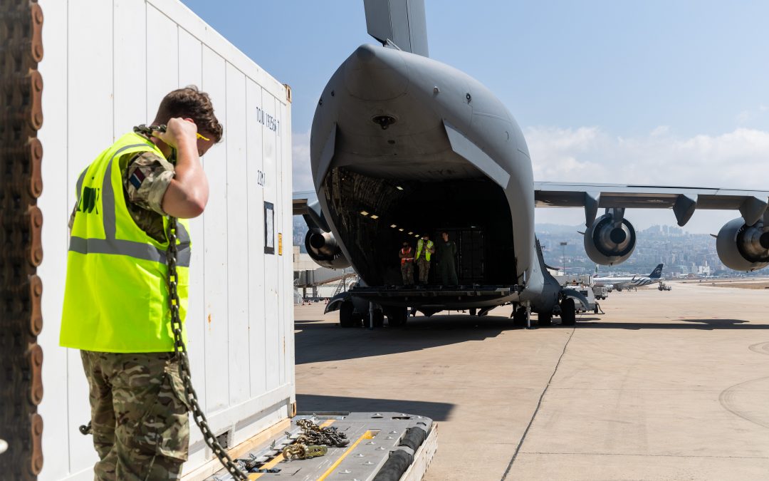 RAF C-17 Delivers Cold Storage Containers To Beirut