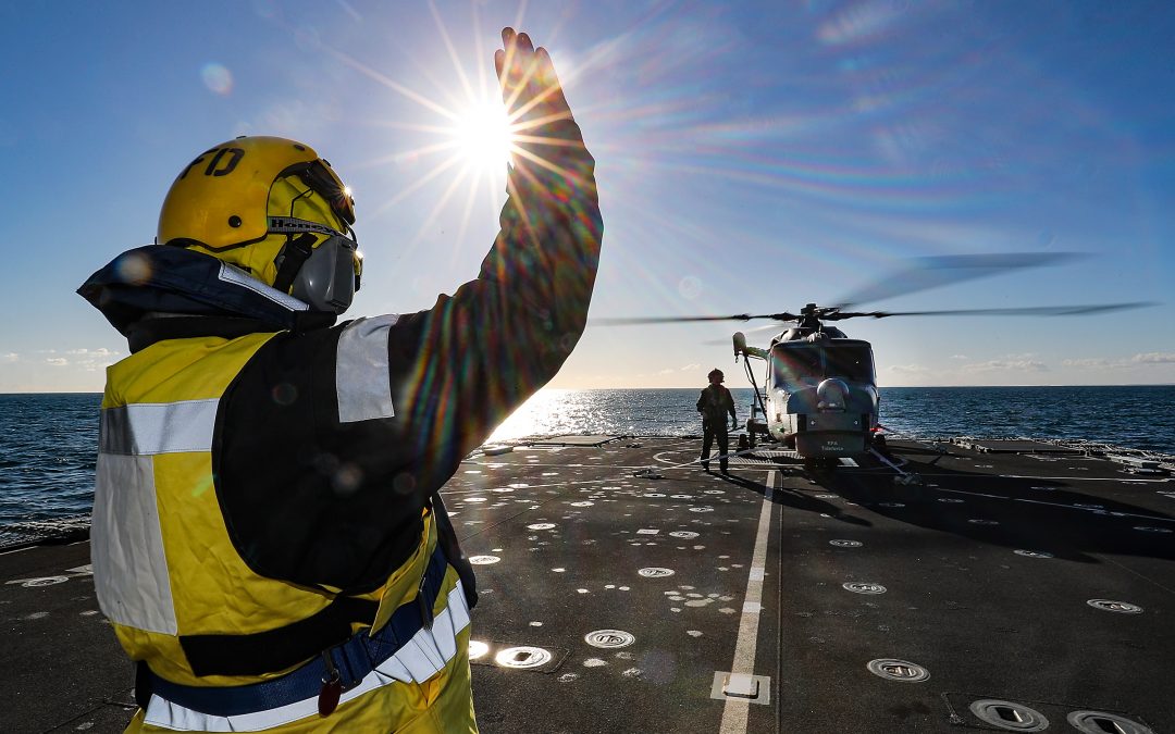 HMS Tamar Conducting Exercises At Sea With Royal Marines
