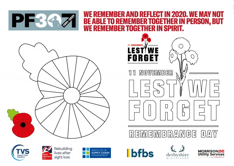 Remembrance Day poster with poppy illustrations, Army and Pathfinder logos, and the phrases "Lest We Forget" and "We remember and reflect in 2020.