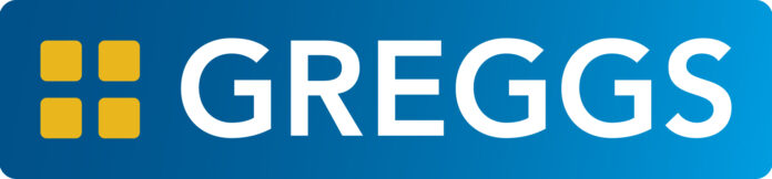 Greggs logo with four yellow squares on the left and the word 
