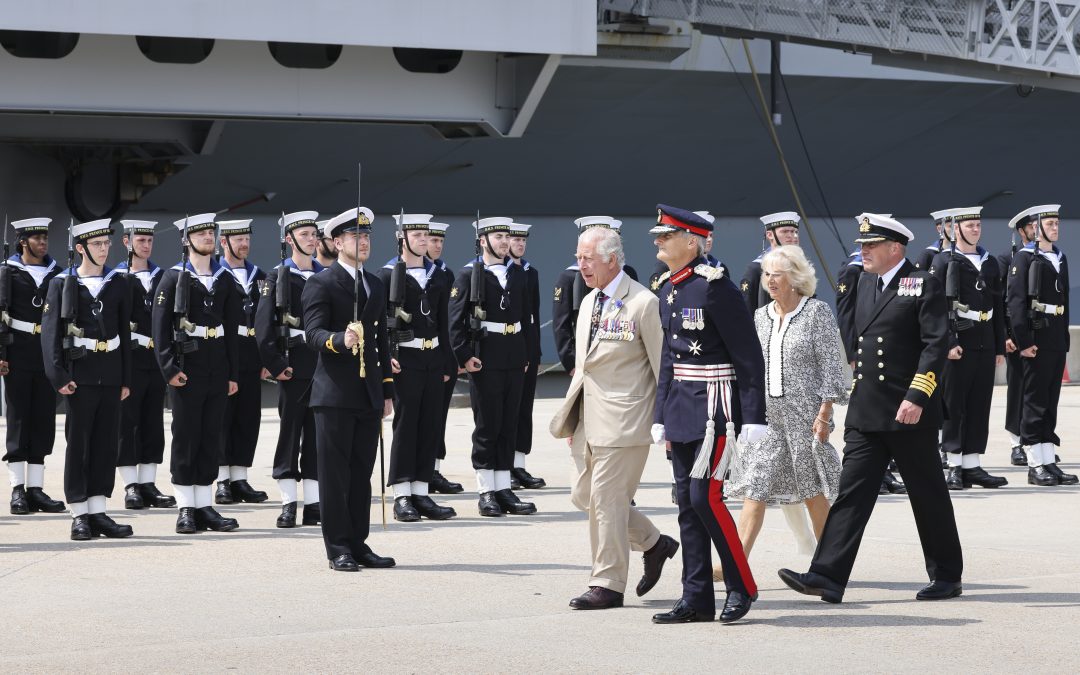 Royal Navy Flagship Welcomes TRH The Prince Of Wales And The Duchess Of Cornwall For Falklands Anniversary Reception