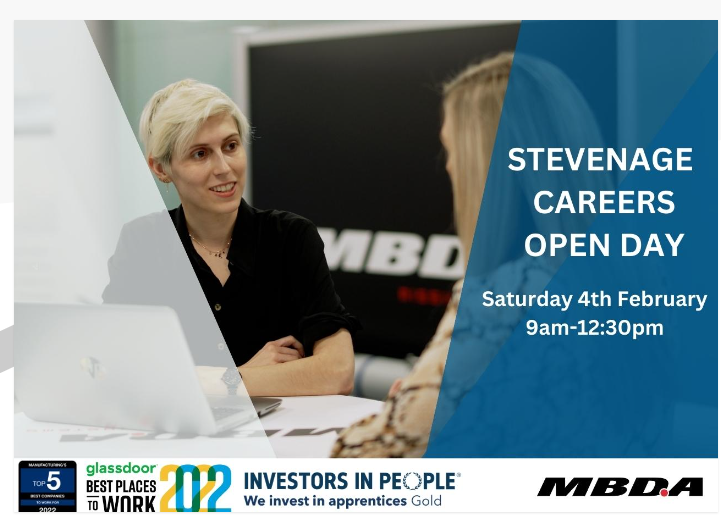 MBDA: Stevenage Careers Open Day – Saturday 4th February 2023