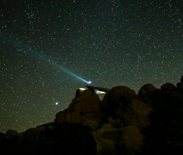 rock formations under starry night