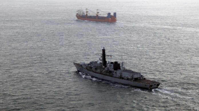 Royal Navy frigate HMS Somerset monitors Russian merchant ship Baltic Leader in the Channel, part of a 3-day operation keeping watch on a Russian task group passing the UK.