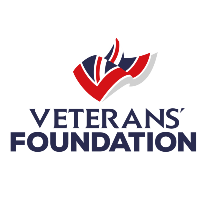 The Veterans’ Foundation logo features a stylized red, white, and blue design above the organization’s name in bold navy text, representing its strong support for Armed Forces charities through initiatives like the Major Grants Scheme.