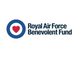 Royal Air Force Benevolent Fund logo featuring a blue circle with a red heart in the center, reflecting its RAF heritage, alongside the organization's name in blue text on a white background.