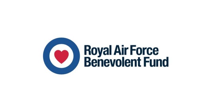 Royal Air Force Benevolent Fund logo featuring a blue circle with a red heart in the center, reflecting its RAF heritage, alongside the organization's name in blue text on a white background.