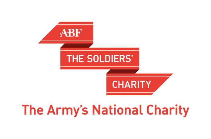 Logo for ABF The Soldiers' Charity, featuring red banners with white text and the tagline 