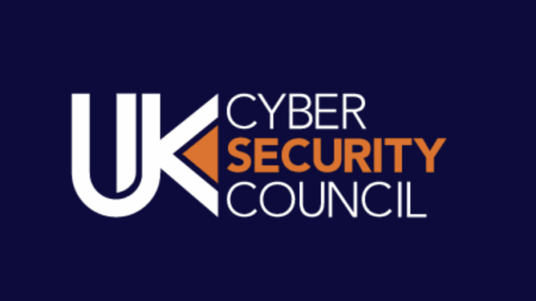 Logo of the UK Cyber Security Council with "UK" in bold white letters and "Cyber Security Council" in white and orange text on a navy blue background, representing pathways for military leavers and career transition into cyber security.