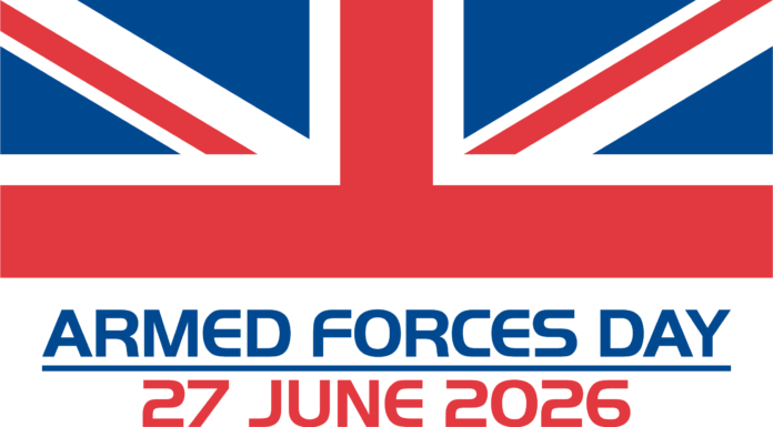 Armed Forces Day 20256 UK flag background featuring the text 