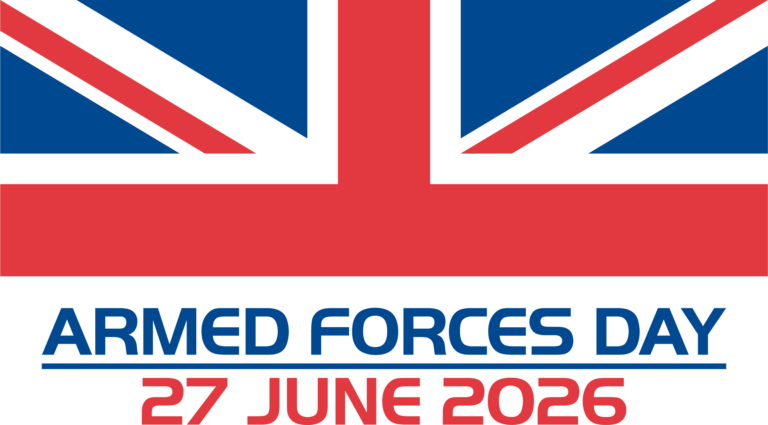 Armed Forces Day 20256 UK flag background featuring the text "Armed Forces Day 27 June 2026" in bold blue and red capitals. Perfect for sharing key Armed Forces Day information or celebrating with Armed Forces Day facts.