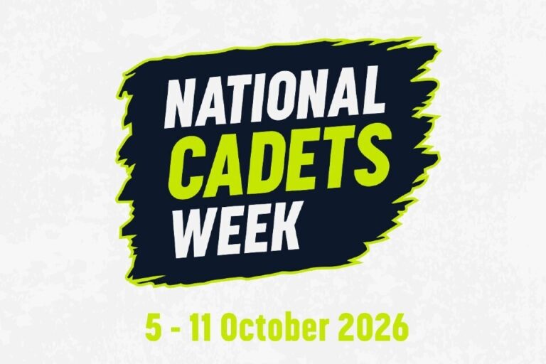 A graphic featuring "National Cadets Week" in bold letters with "5–11 October 2026" displayed below, celebrating cadets across the nation.